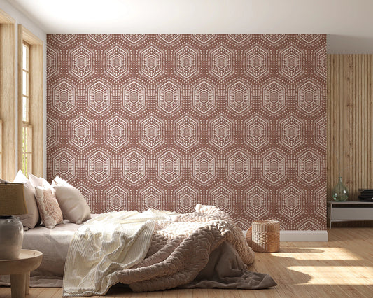 Boho Painted Grunge Terracotta Red Wallpaper⁠