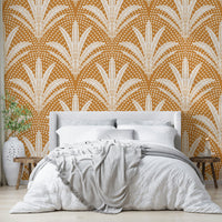 Rustic boho wallpaper with palm leaf print in brown

