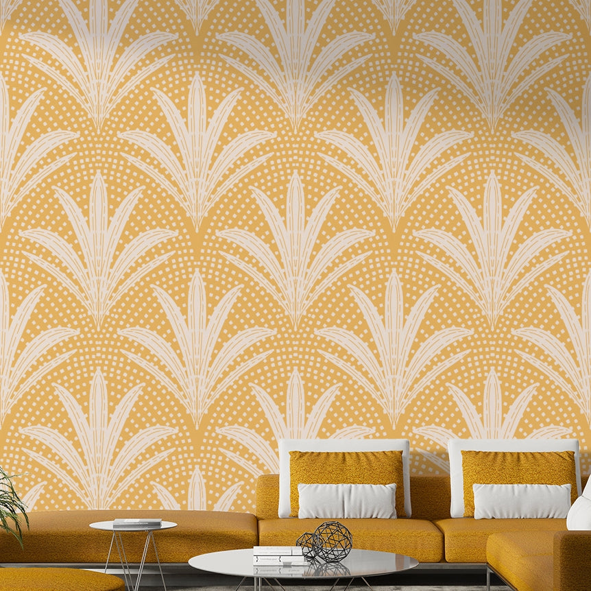 Boho rustic wallpaper showcasing palm leaf patterns

