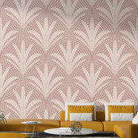 Rustic boho wallpaper with mauve palm radiance design


