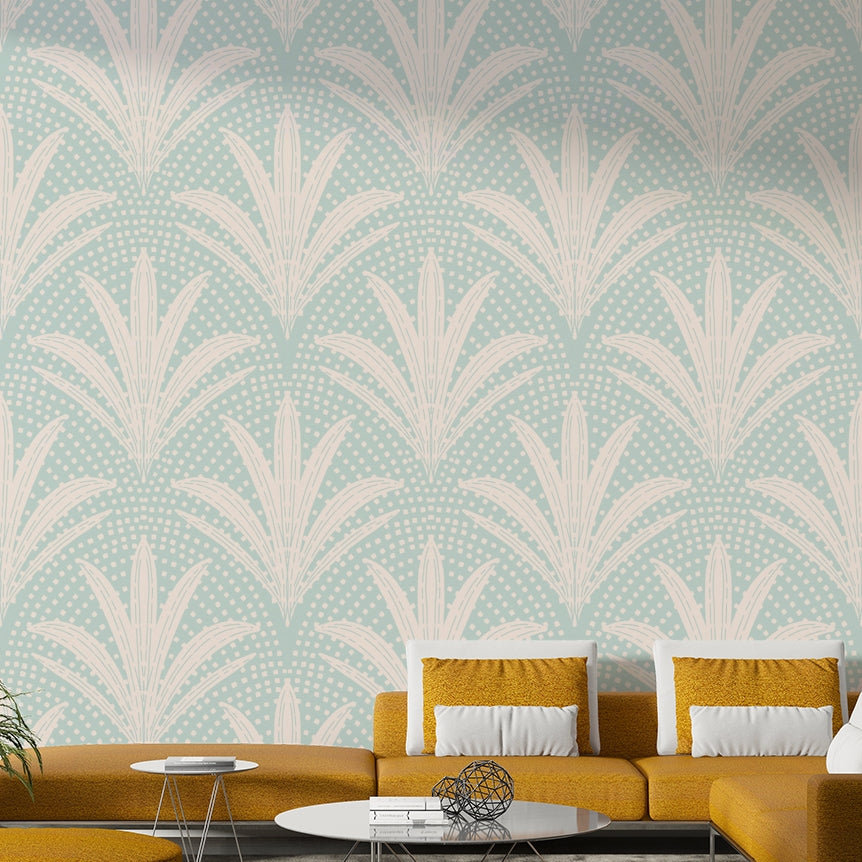 Palm radiance wallpaper with soft blue rustic vibe

