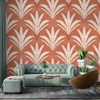 Palm leaf wallpaper in warm terracotta boho style

