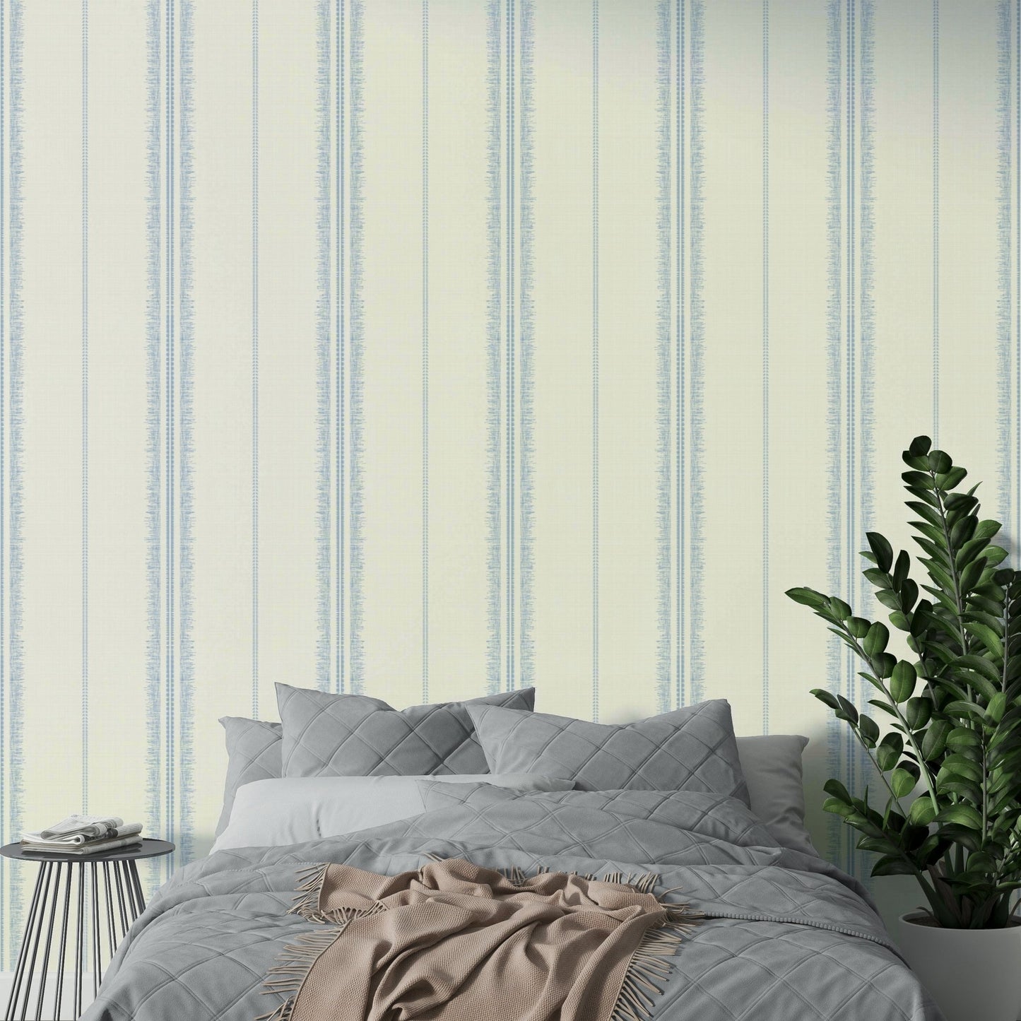 Elegant Boho Stripes Linen-Sky Blue wallpaper for feature walls

