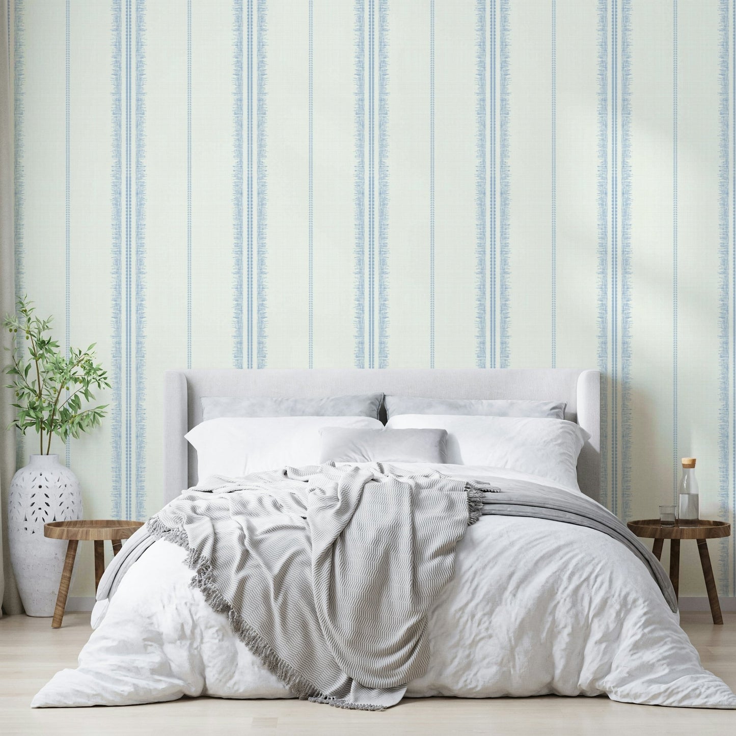 Soft sky blue linen-striped wallpaper for modern homes

