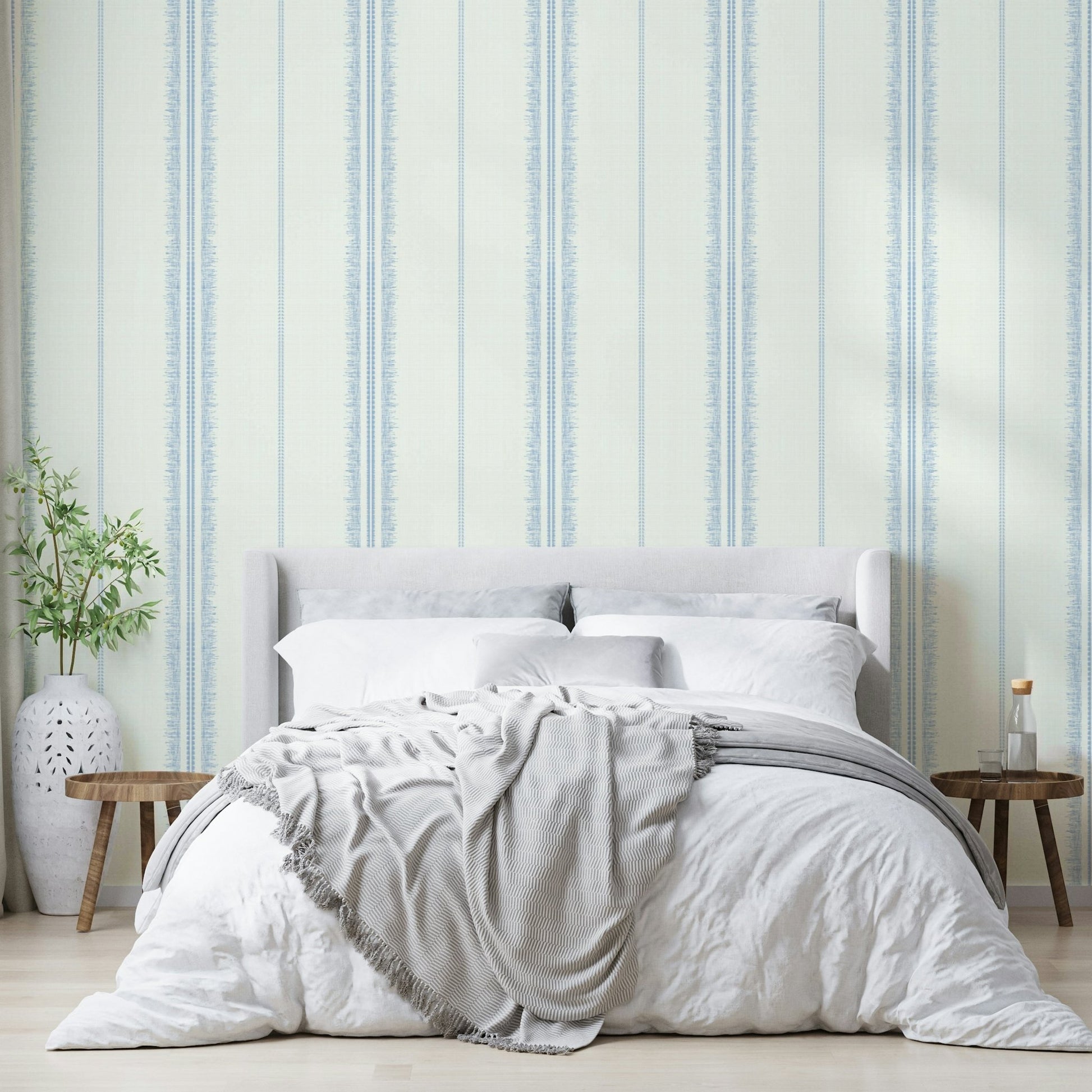 Soft sky blue linen-striped wallpaper for modern homes

