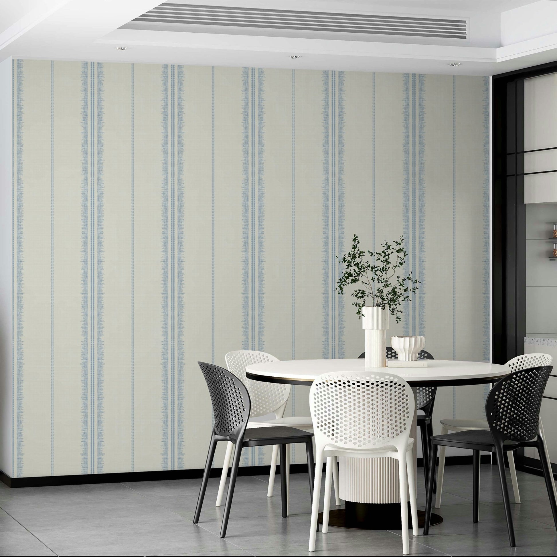 Subtle sky blue striped wallpaper for peaceful bedrooms


