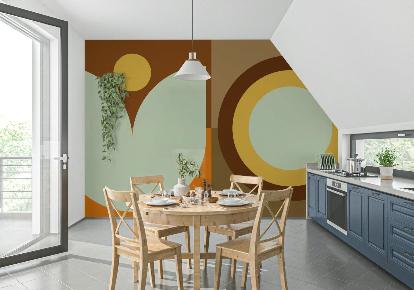 Fresque murale bohème Soleil et Lune