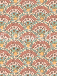 Stylized boho flowers with radiant centers creating a dreamy sunburst effect.