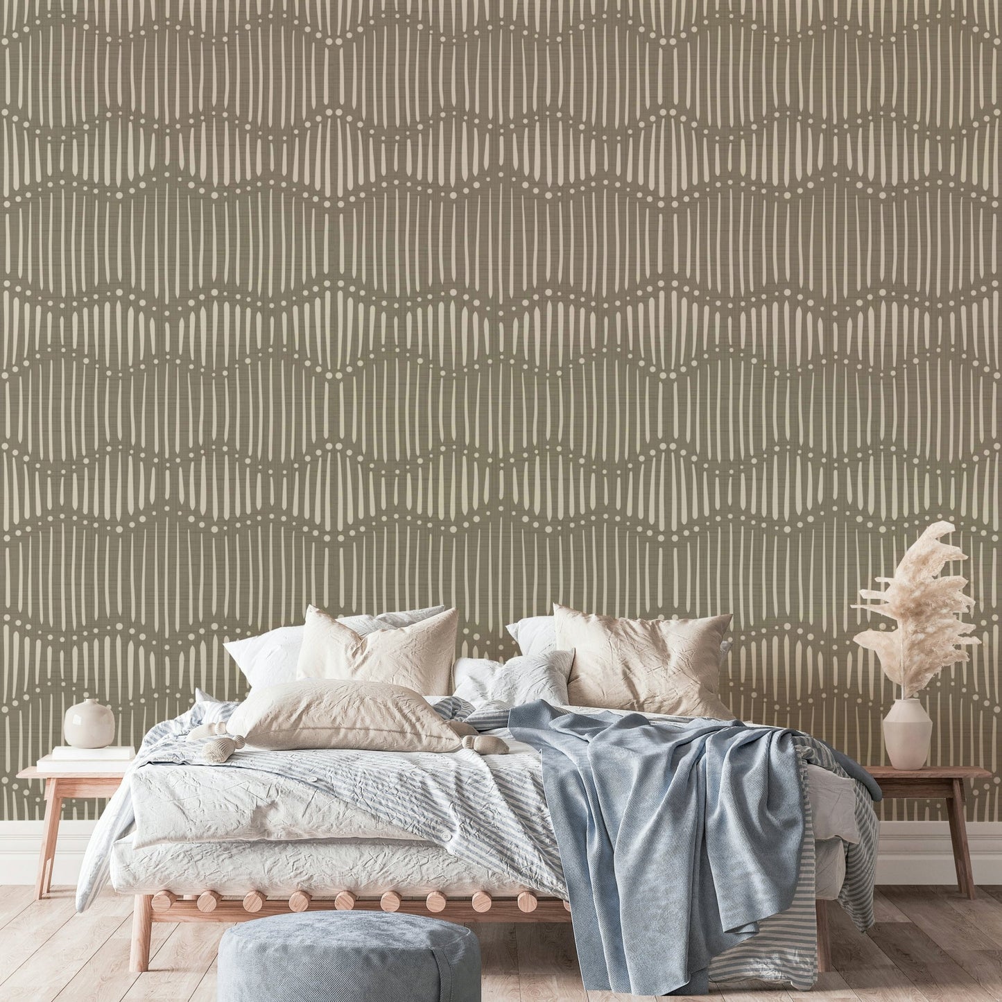 The colors are soft and gentle, with many shades of muted green and light brown.

