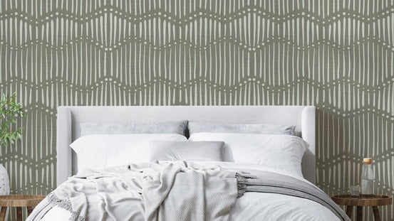 The image shows a full wall with a repeating design of gentle, wavy lines.

