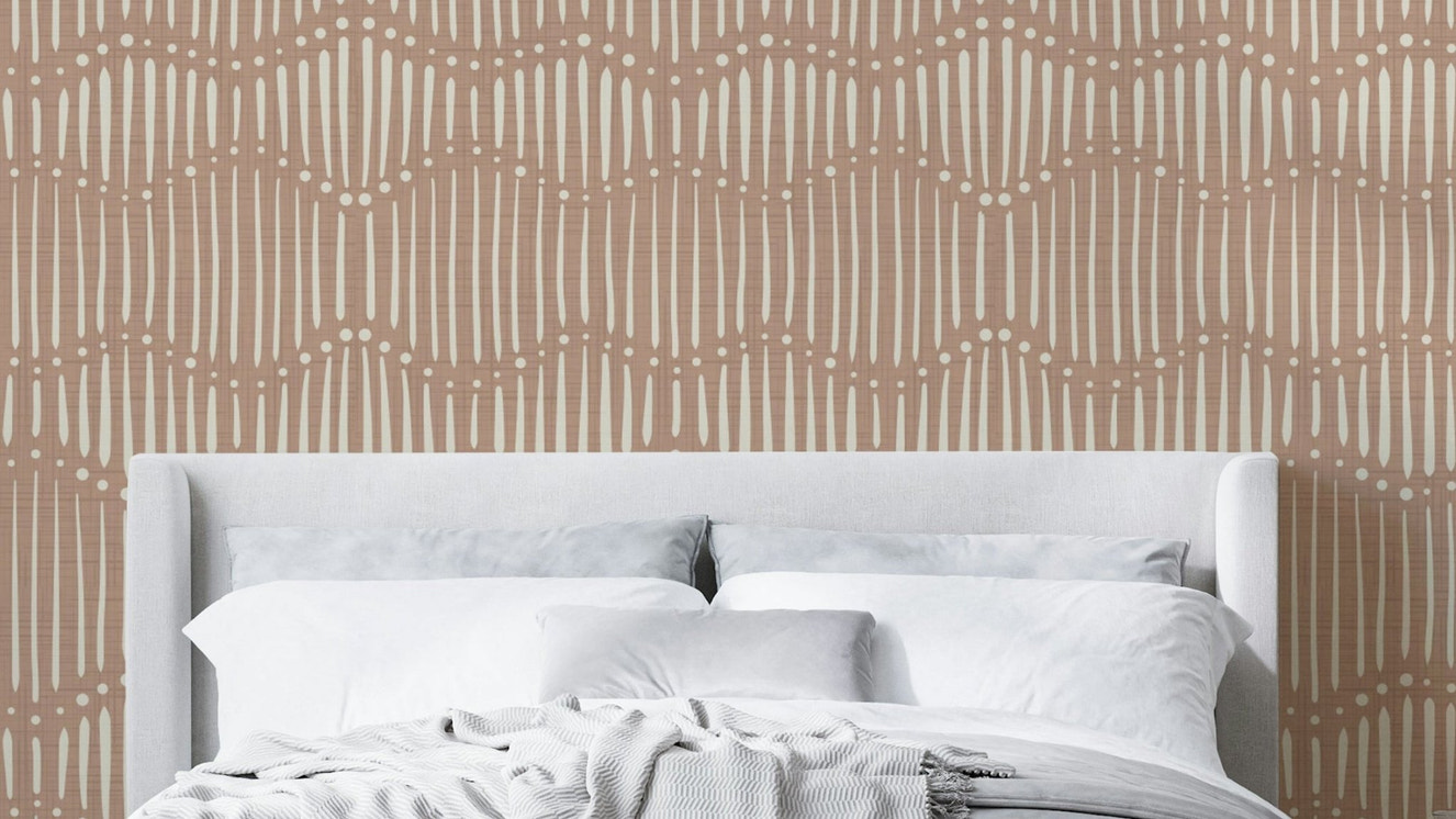 The room's lighting highlights the serene, quiet feel of the mural.

