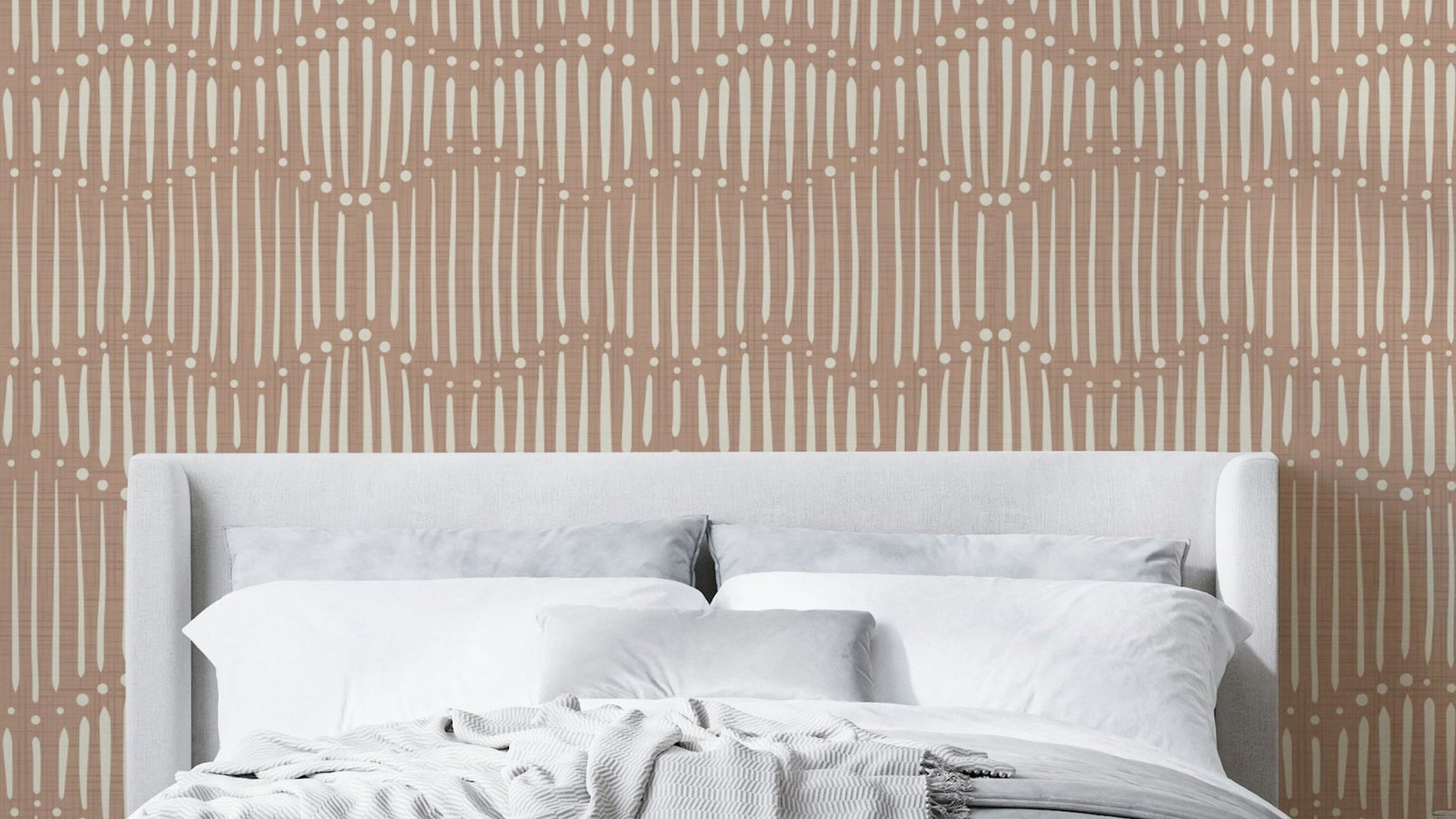 The room's lighting highlights the serene, quiet feel of the mural.

