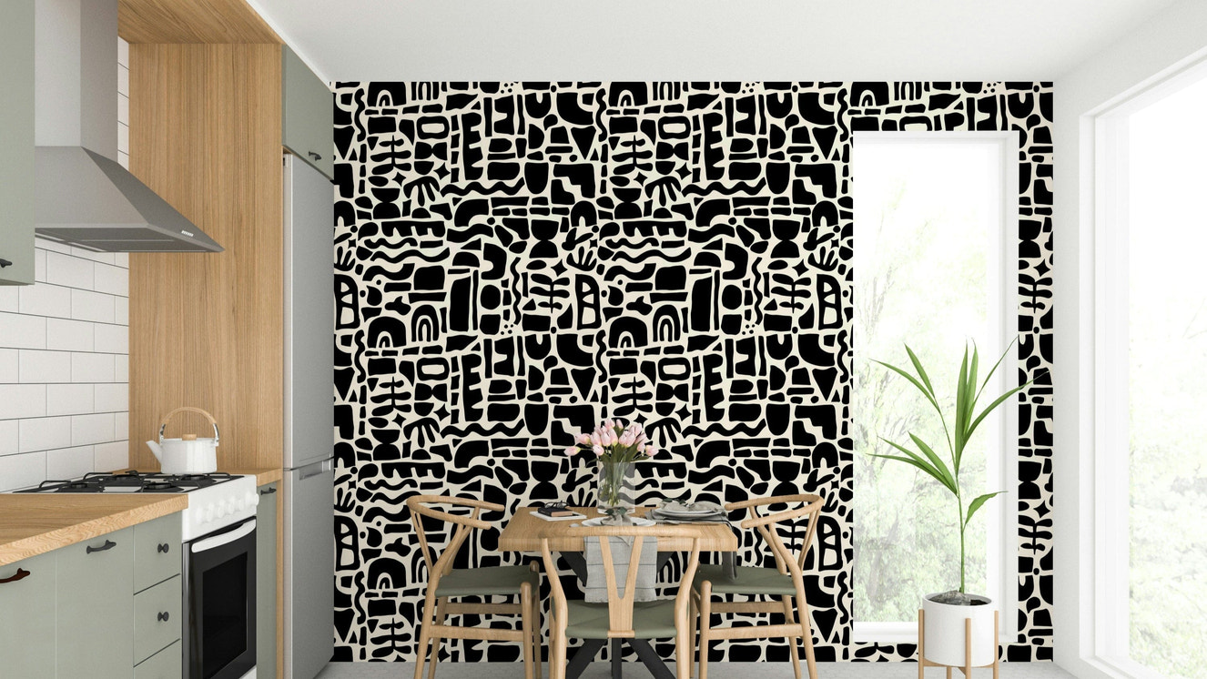 The Cut-out Shapes Wallpaper on a modern feature wall.
