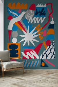 A peaceful abstract science mural on decorative wallpaper.

