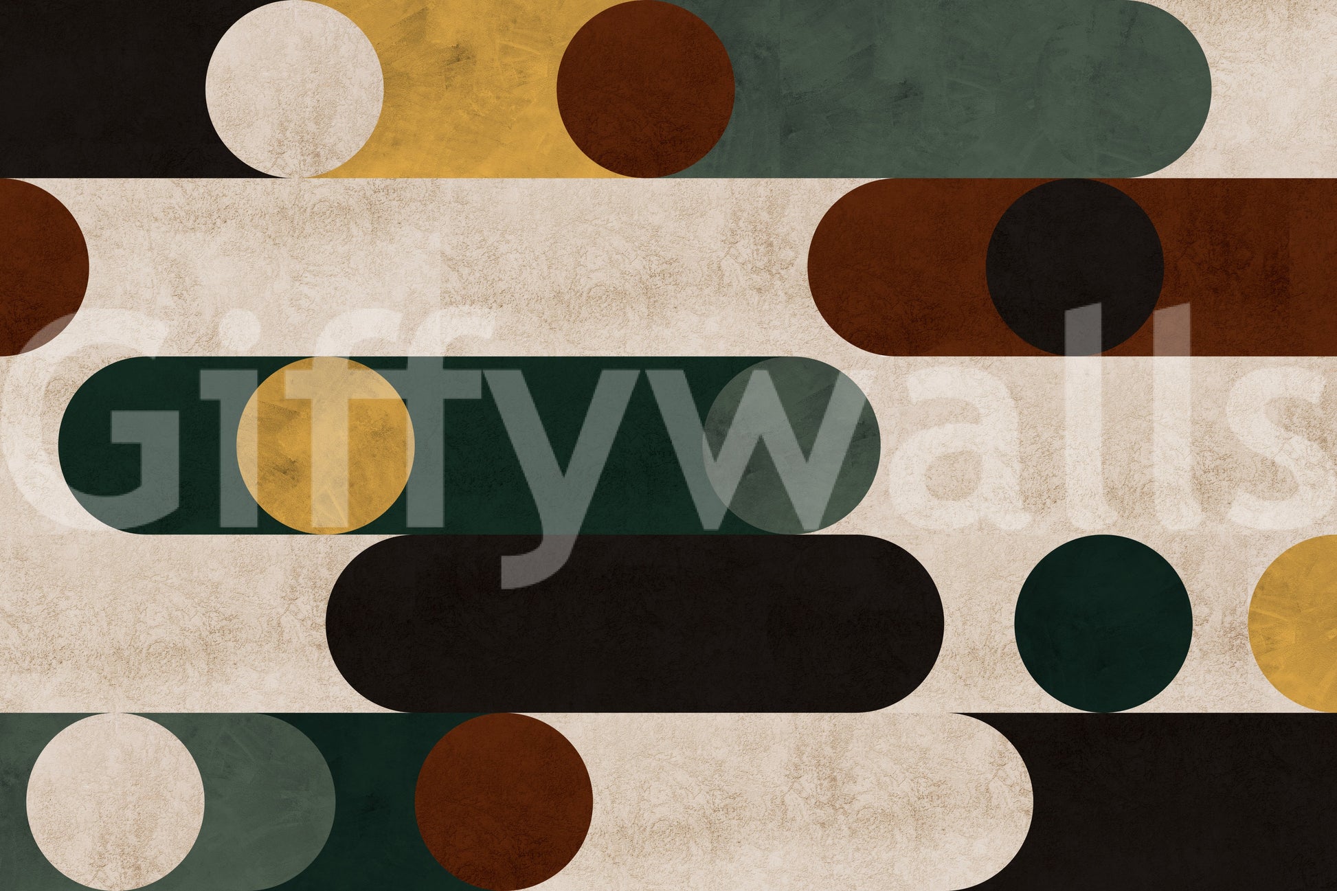 Contemporary wall art mural with geometric circles and intersecting lines.

