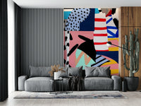 An artistic minimalist shape mural for home decor.

