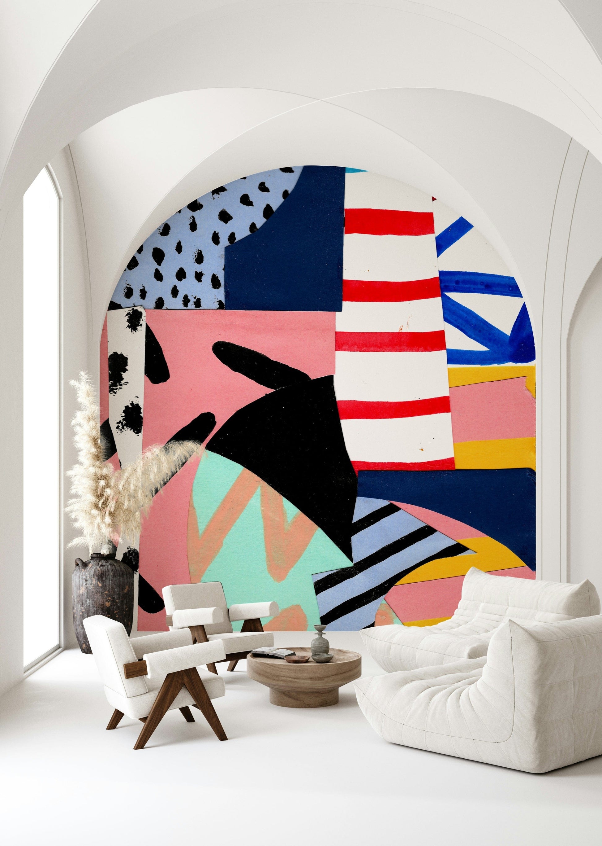 A graceful subtle pattern wall mural in bright, natural tones.

