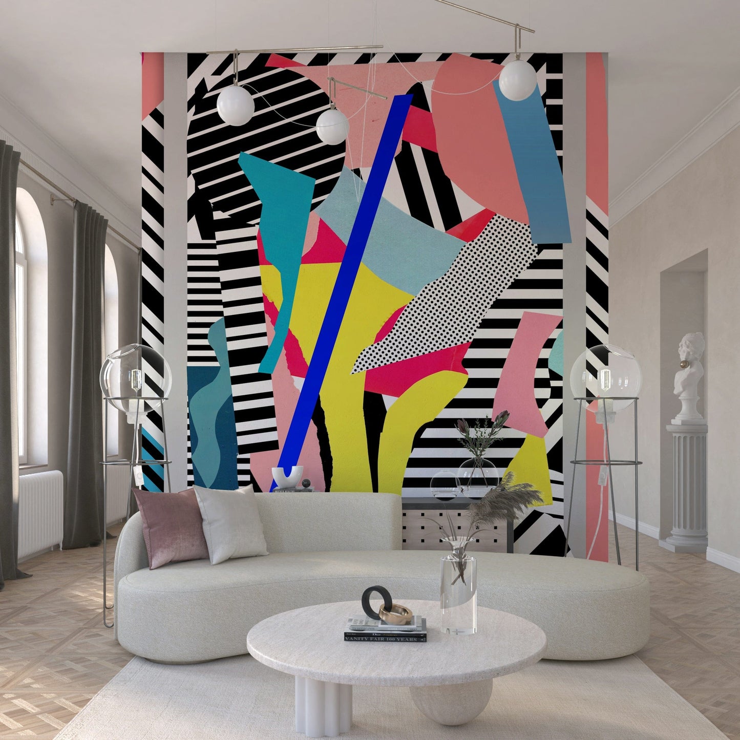 A beautiful modern art wall mural of travel gear.