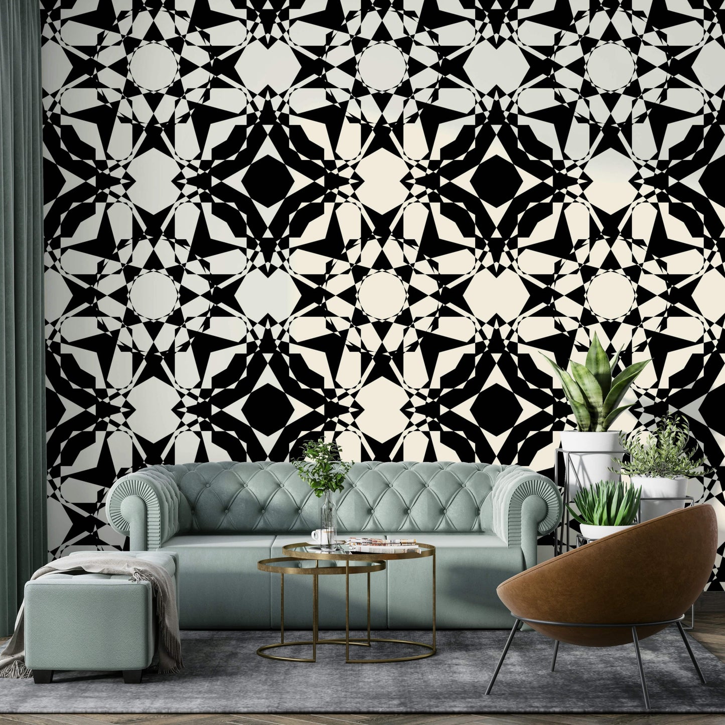 Stylish kaleidoscope wallpaper for interior design.
