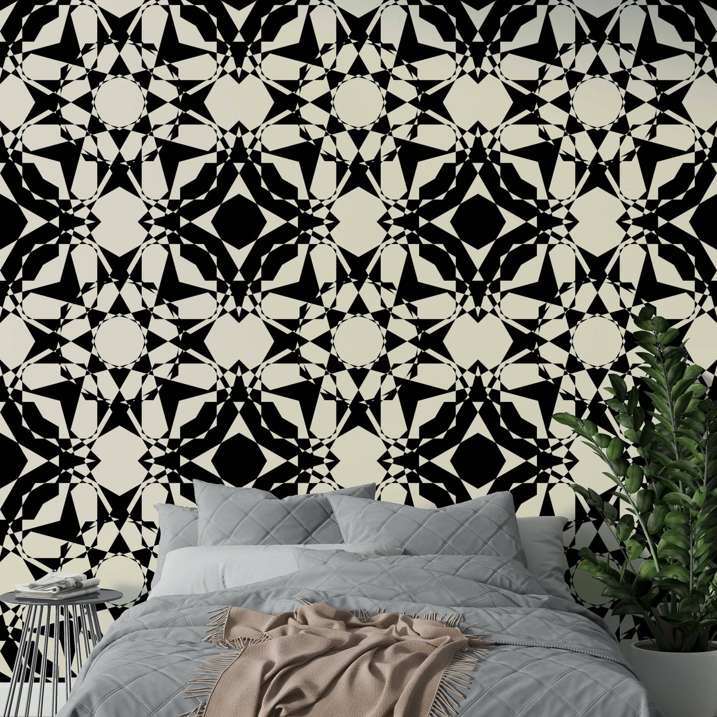 Elegant geometric wallpaper featuring star motifs.

