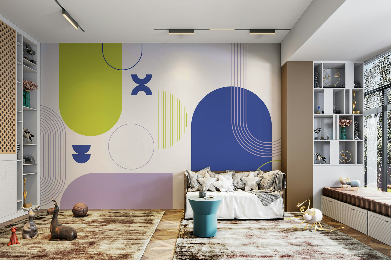 Bold Geometric Shapes Wall Mural Design

