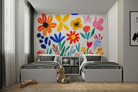 Colorful mural with expressive floral impressions

