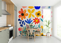 Artistic flower shapes in vivid mural composition

