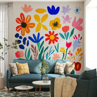 Playful cut-out floral design in modernist palette

