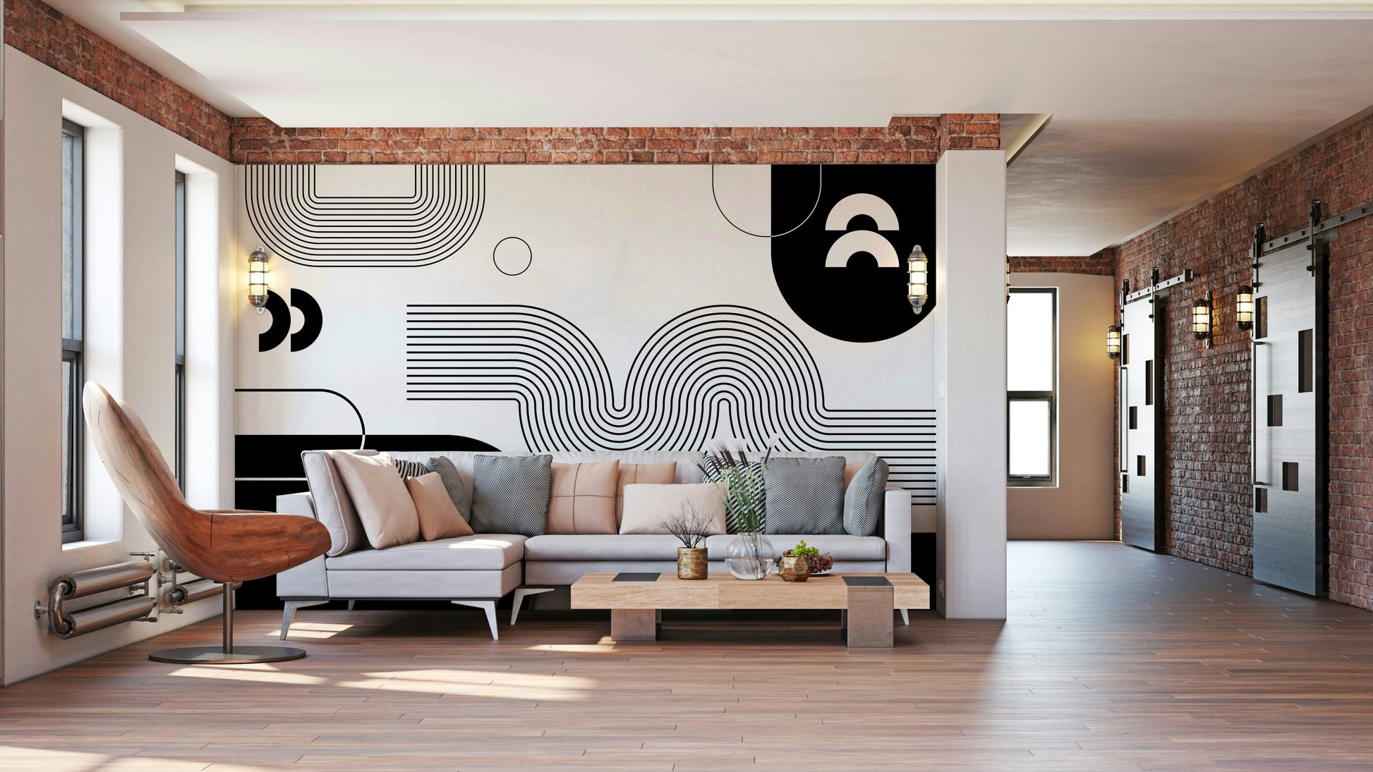 Soft curves Bold Minimalist Flow Mural

