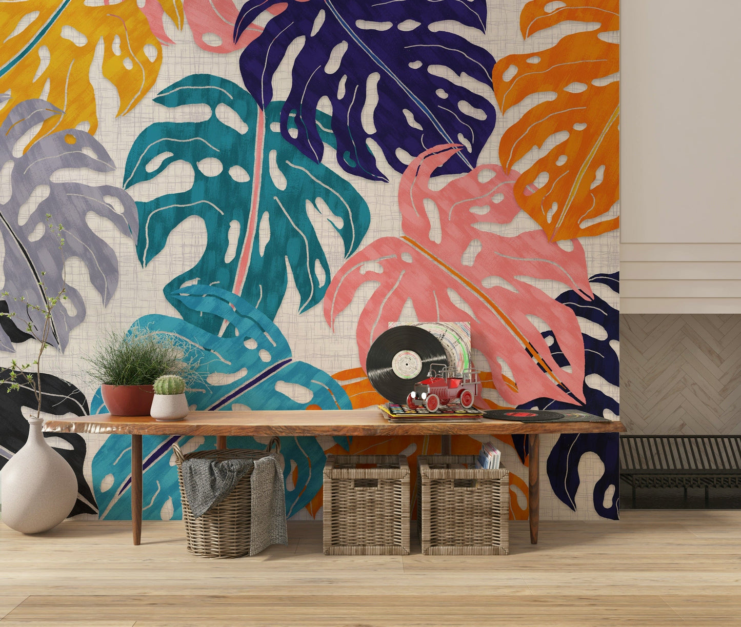 Colorful Bold Monstera Leaves Wall Mural