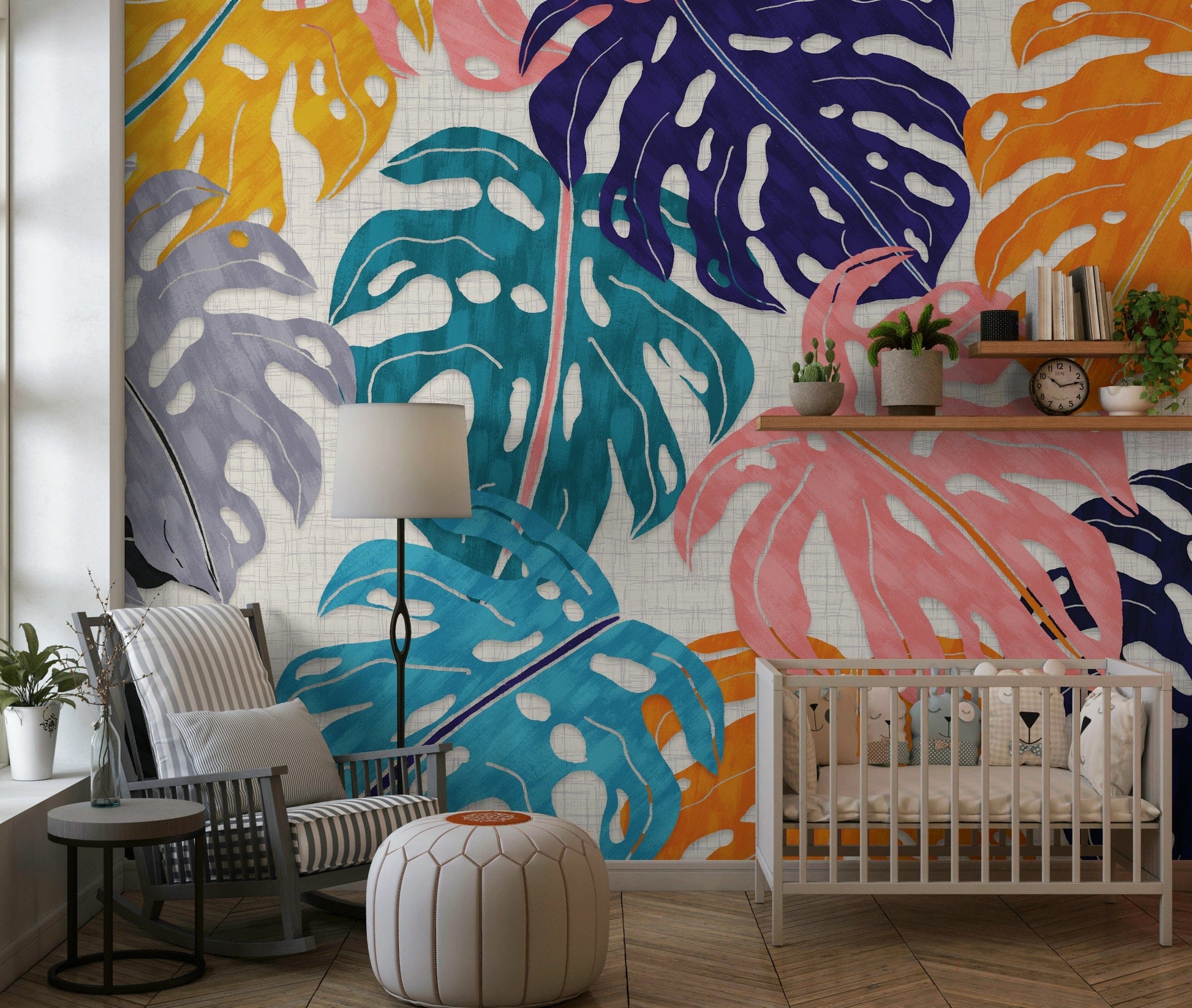 colored monstera Bold Monstera Leaf Mural