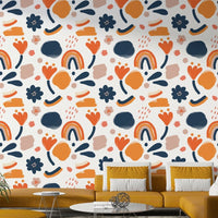 Retro wallpaper with vibrant flowers for a modern look.

