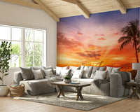 Sunset wall mural featuring Bonita Beach shoreline

