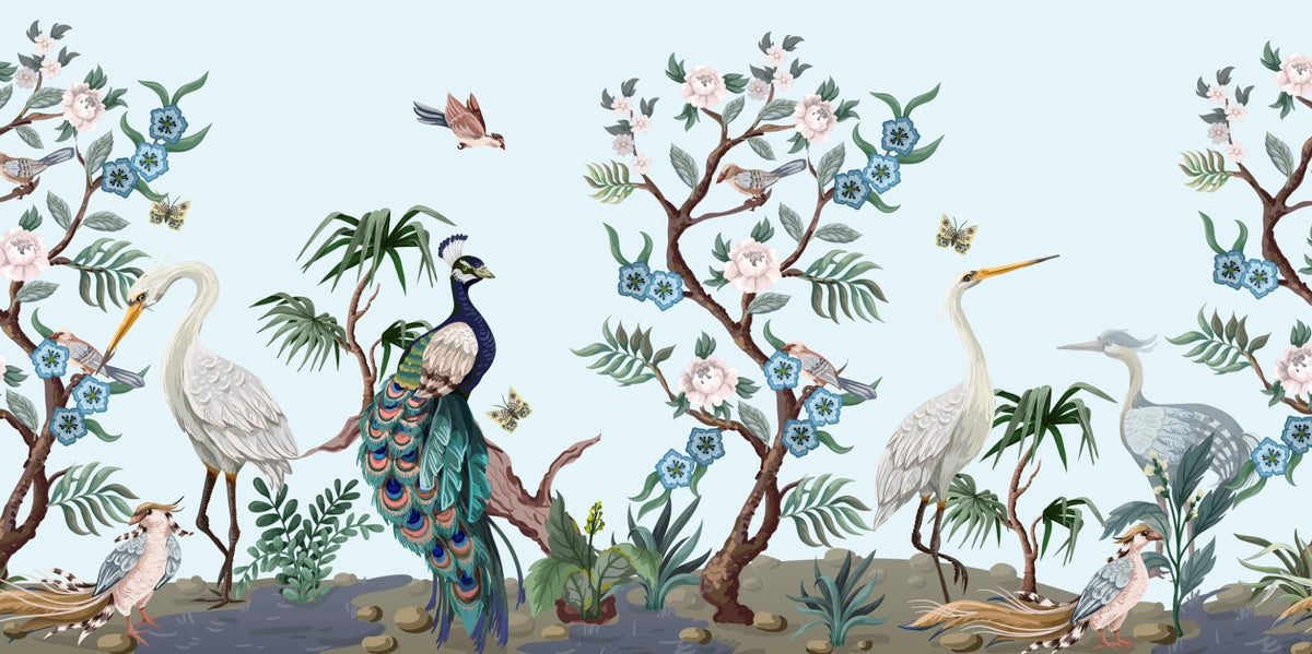 Murales da carta da parati Chinoiserie Bird di Peacock & Heron Bird in your room