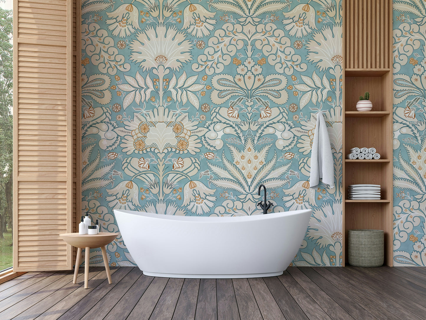 Botanic Damask Cream Aqua Blue