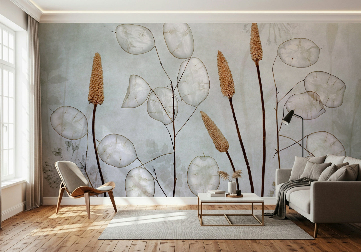 A beautiful wide-angle wall mural of plant leaves.

