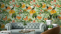 Botanical Bird Rhapsody wallpaper featuring colorful birds and foliage

