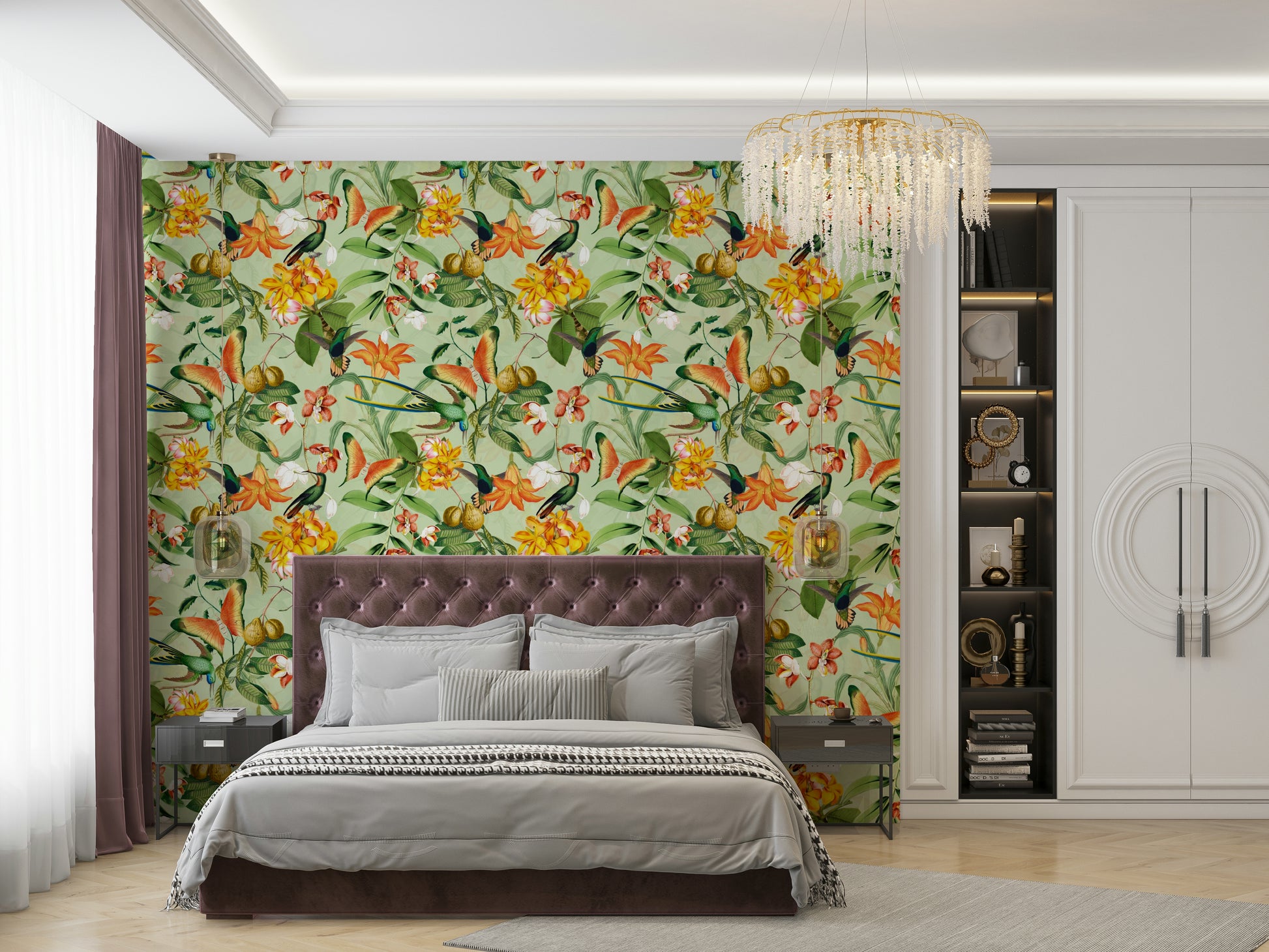 Beautiful bird and floral wallpaper bringing nature into your home

