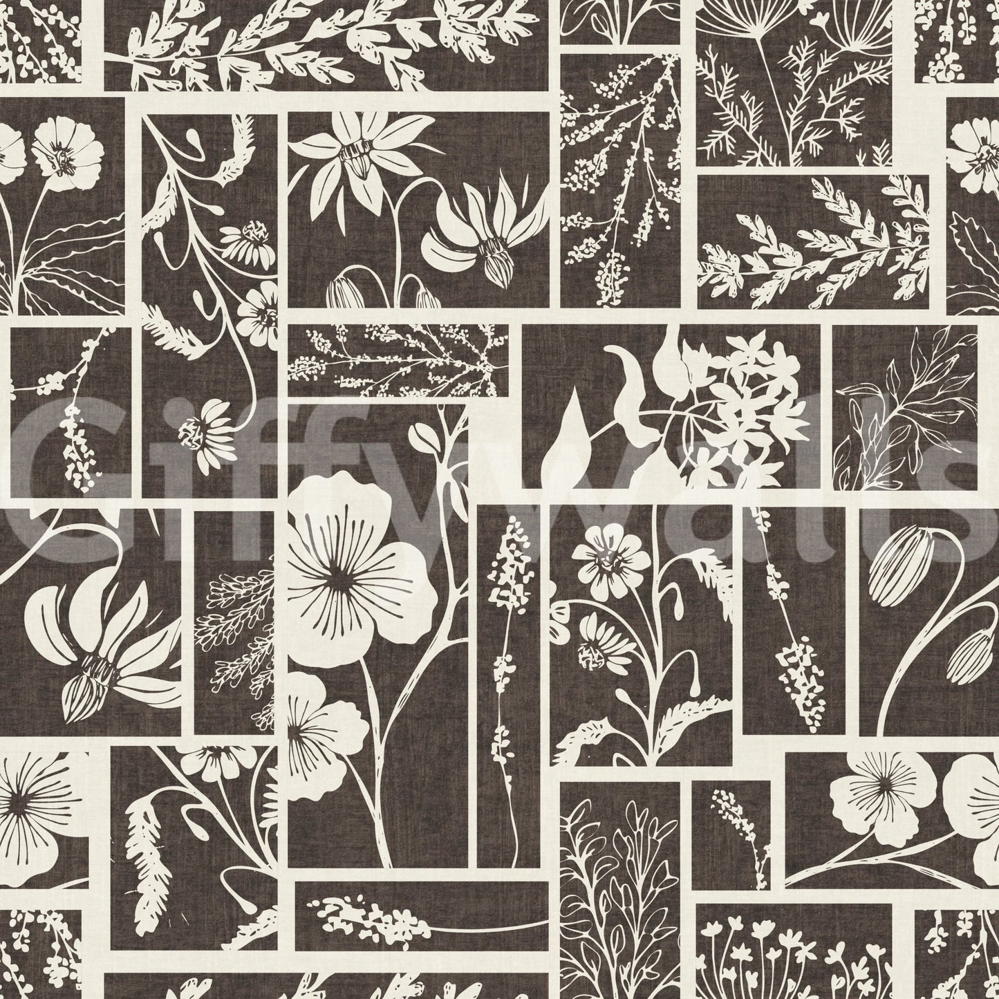 Minimal floral wallpaper with white botanical shapes