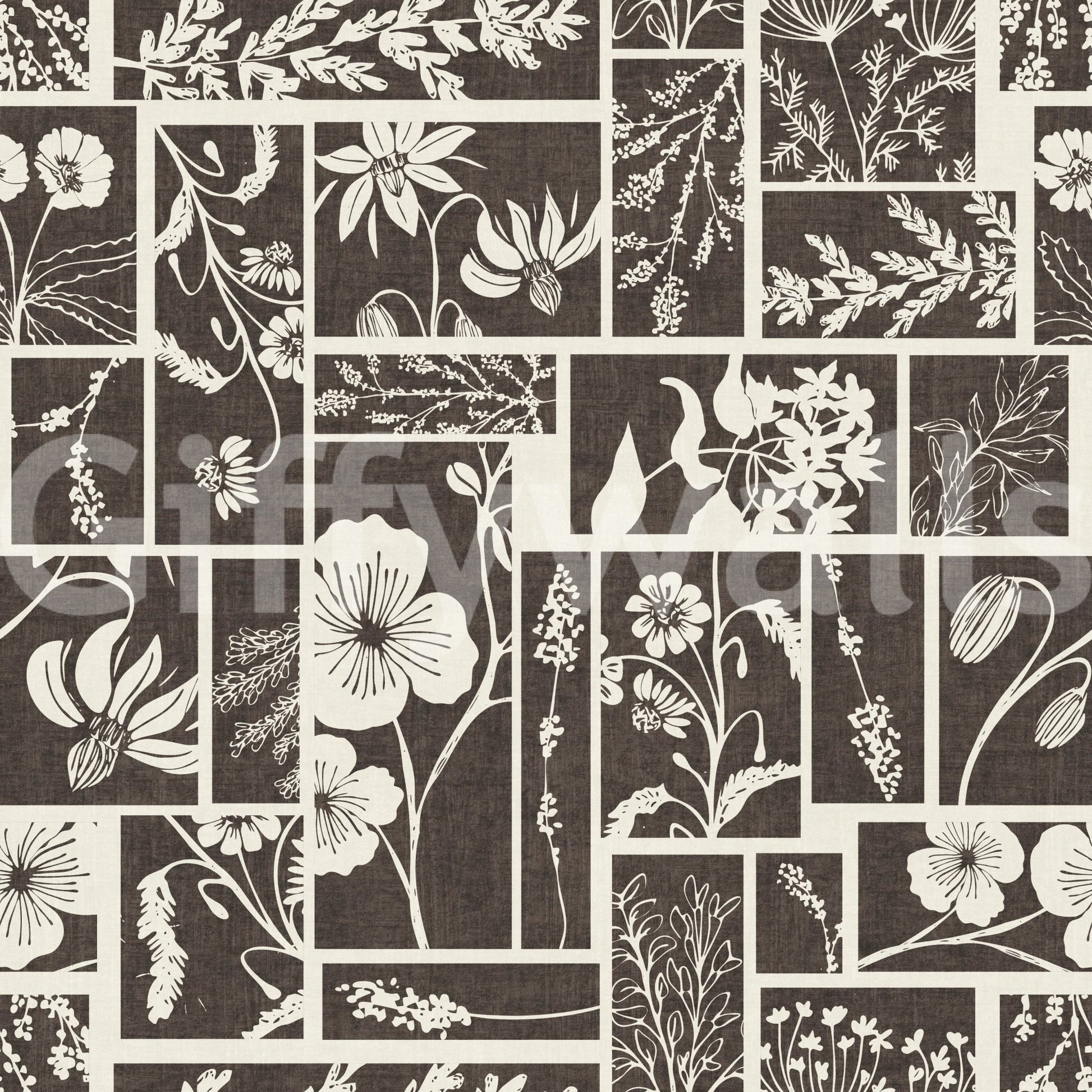 Minimal floral wallpaper with white botanical shapes
