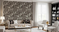 White floral wallpaper with grid block arrangement