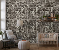 Neutral floral wallpaper with block style botanical design