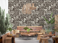 Botanical panel wallpaper with leaf and flower sketches
