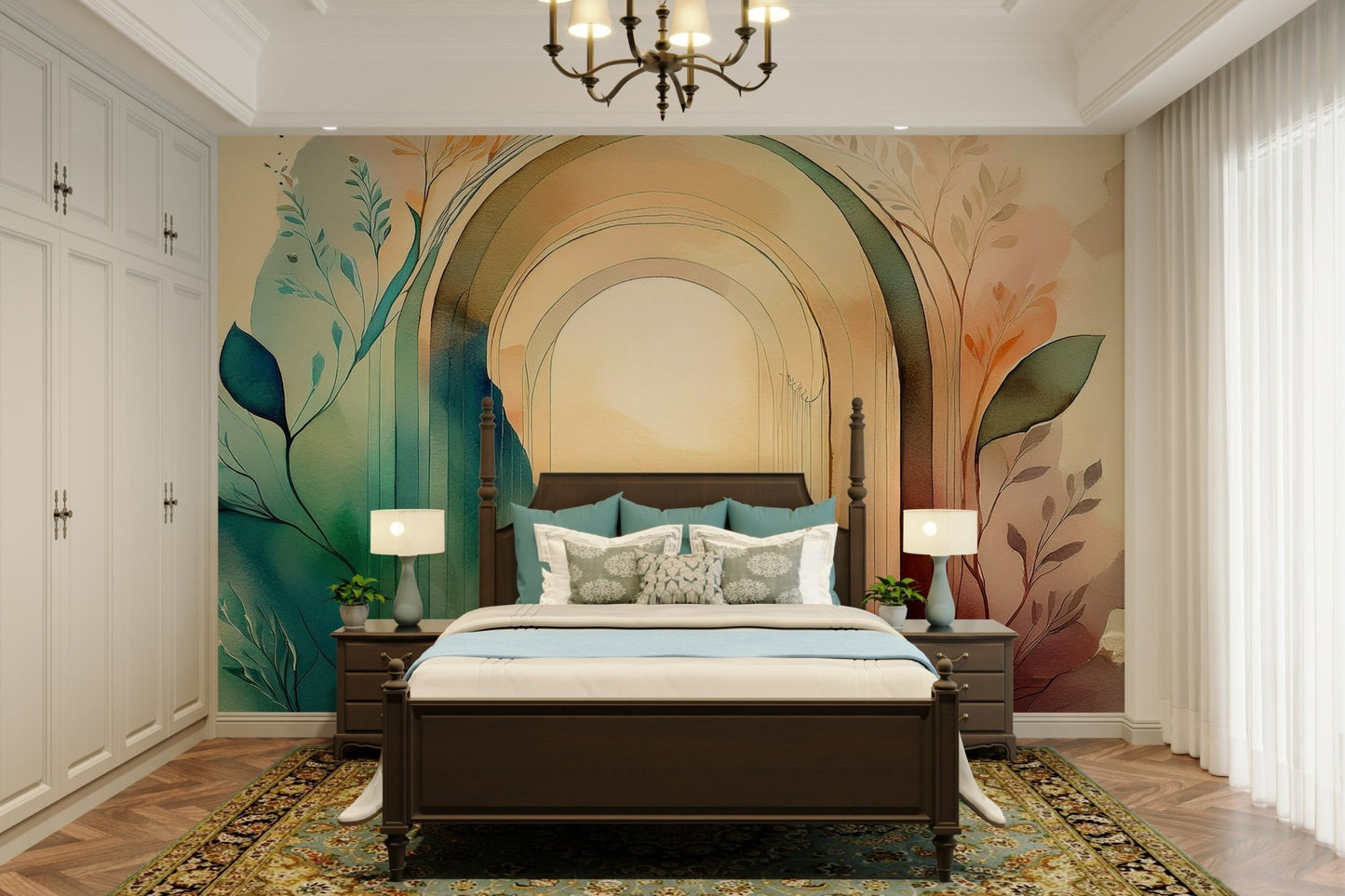 Nature-inspired Botanical Dream Arches mural adding calm to a room.

