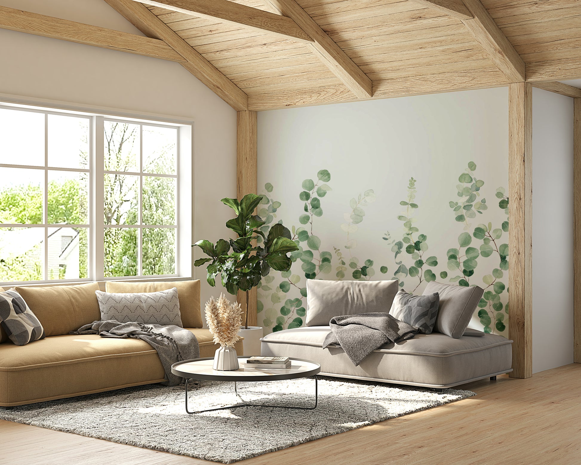 Realistic eucalyptus mural for home decor

