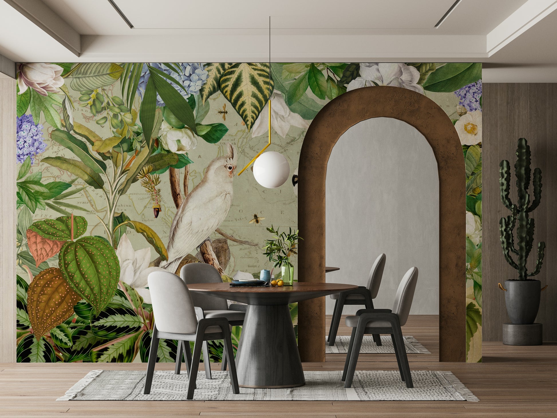 Hand-painted botanical wallpaper design

