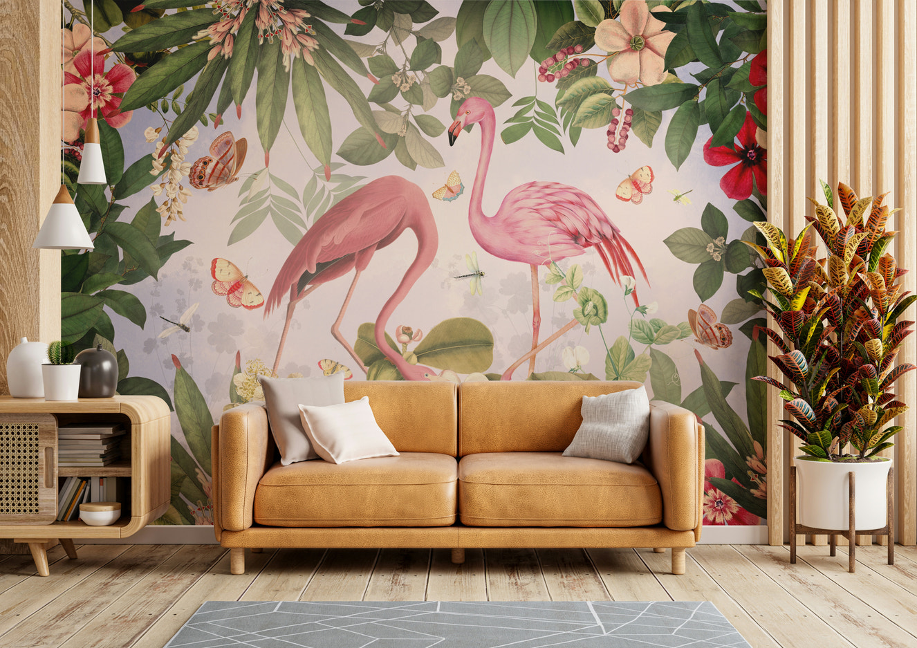 Botanical Flamingo Dream mural wallpaper

