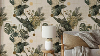 Botanical Geometry Wallpaper with leaf and line motifs

