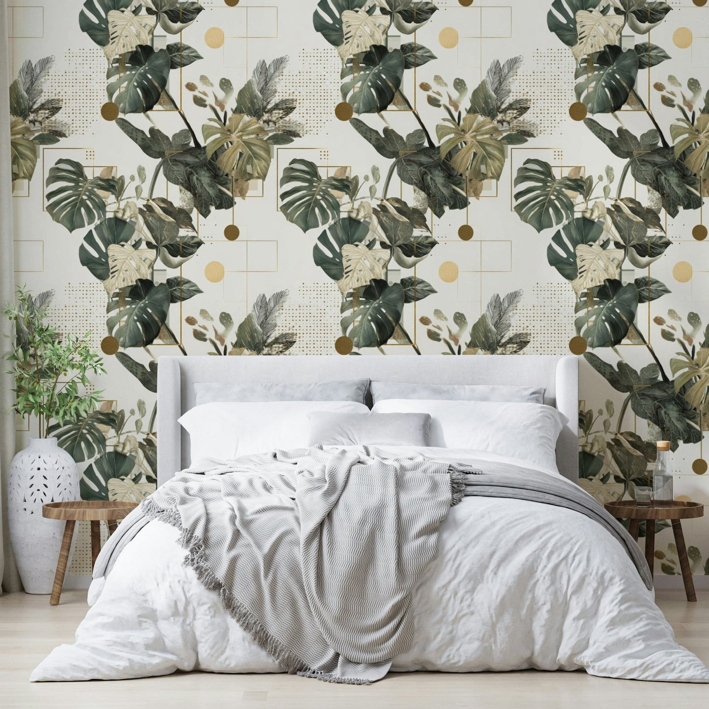 Modern nature-inspired wallpaper with structured design

