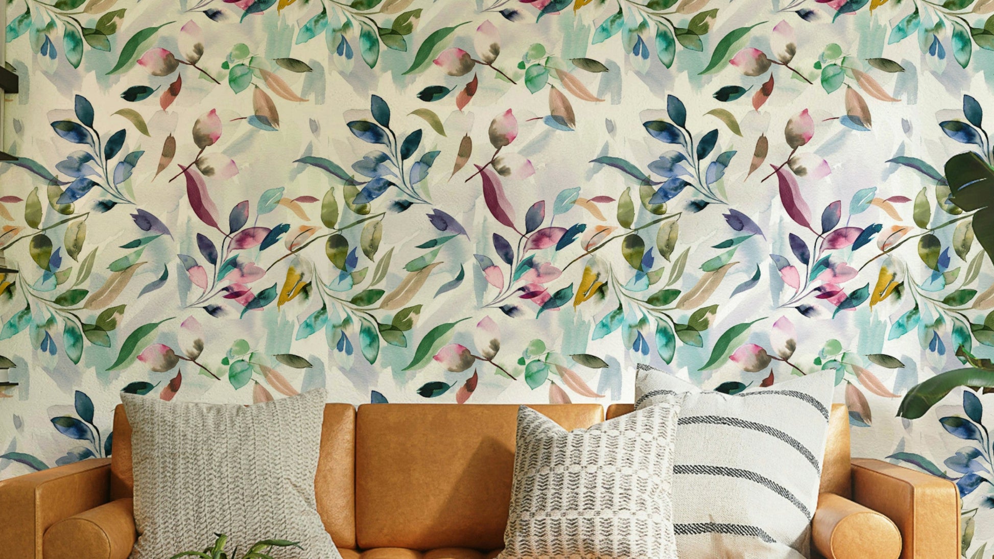 Watercolor botanical leaves wallpaper design

